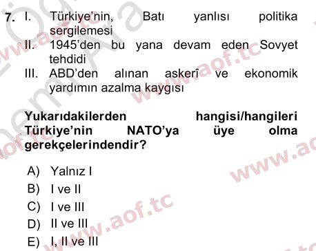 2022 Atatürk İlkeleri ve İnkılap Tarihi 2 Arasınav 7. Çıkmış Sınav Sorusu