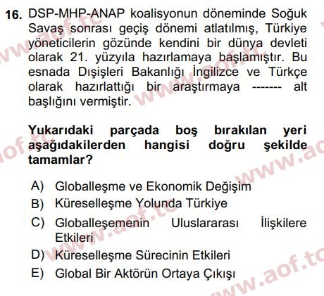 2022 Atatürk İlkeleri ve İnkılap Tarihi 2 Final 16. Çıkmış Sınav Sorusu