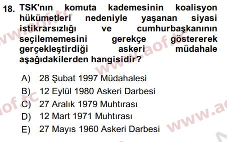 2022 Atatürk İlkeleri ve İnkılap Tarihi 2 Final 18. Çıkmış Sınav Sorusu