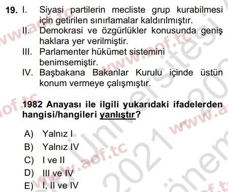 2022 Atatürk İlkeleri ve İnkılap Tarihi 2 Final 19. Çıkmış Sınav Sorusu