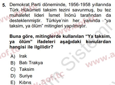 2022 Atatürk İlkeleri ve İnkılap Tarihi 2 Final 5. Çıkmış Sınav Sorusu