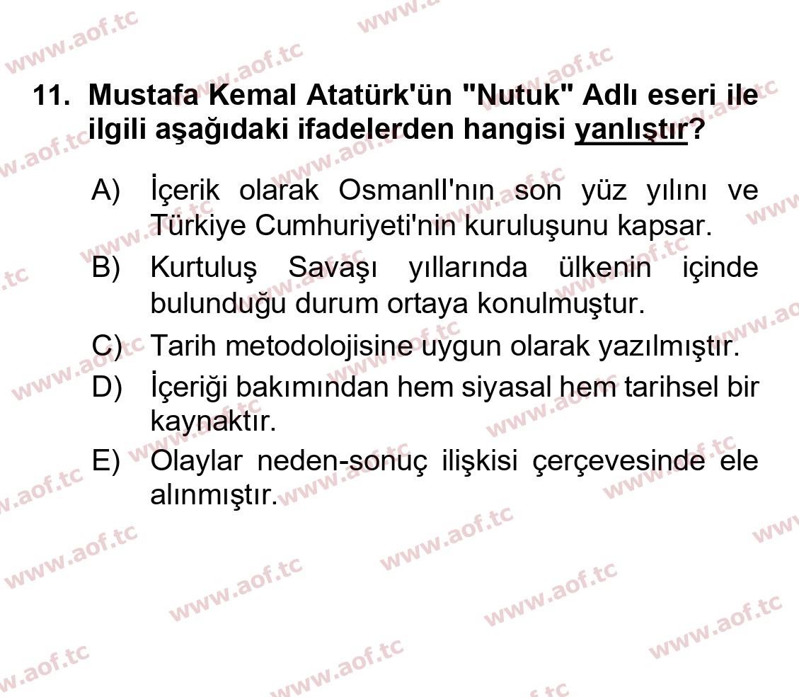 2023 Atatürk İlkeleri ve İnkılap Tarihi 2 Final 11. Çıkmış Sınav Sorusu