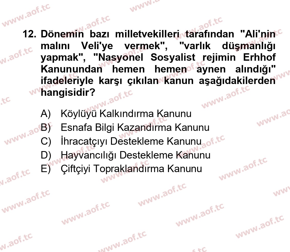 2023 Atatürk İlkeleri ve İnkılap Tarihi 2 Final 12. Çıkmış Sınav Sorusu