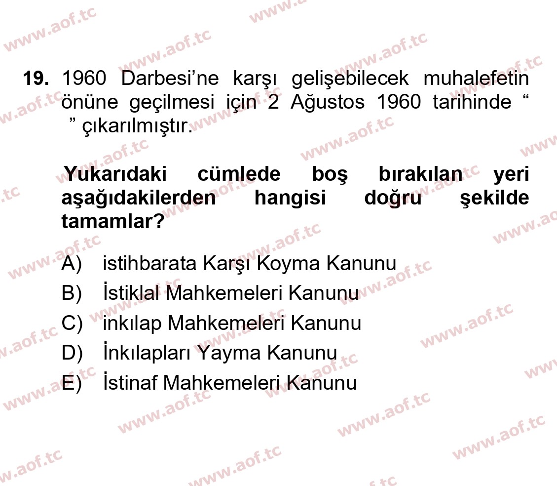 2023 Atatürk İlkeleri ve İnkılap Tarihi 2 Final 19. Çıkmış Sınav Sorusu