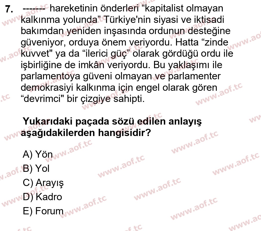 2023 Atatürk İlkeleri ve İnkılap Tarihi 2 Final 7. Çıkmış Sınav Sorusu