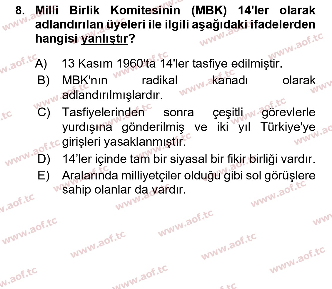 2023 Atatürk İlkeleri ve İnkılap Tarihi 2 Final 8. Çıkmış Sınav Sorusu