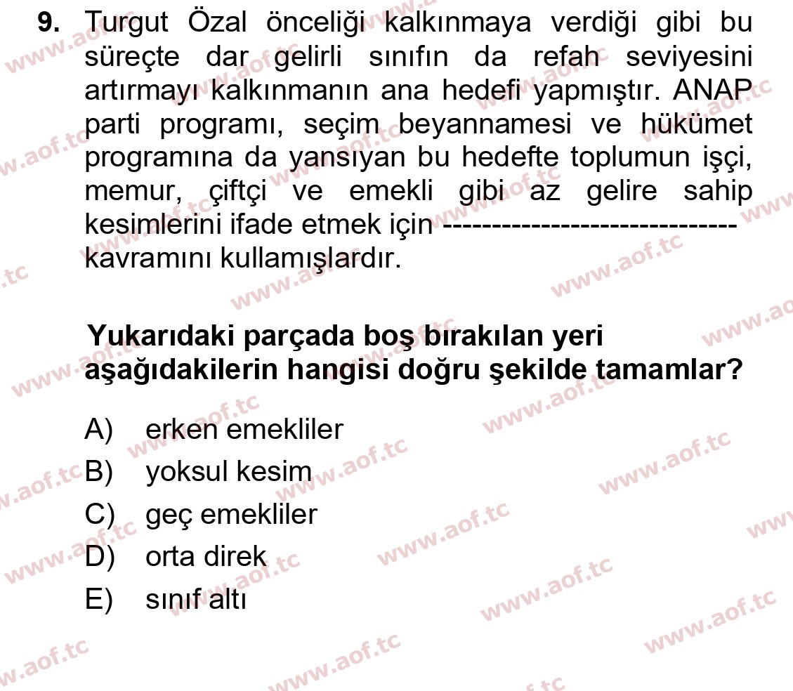 2023 Atatürk İlkeleri ve İnkılap Tarihi 2 Final 9. Çıkmış Sınav Sorusu