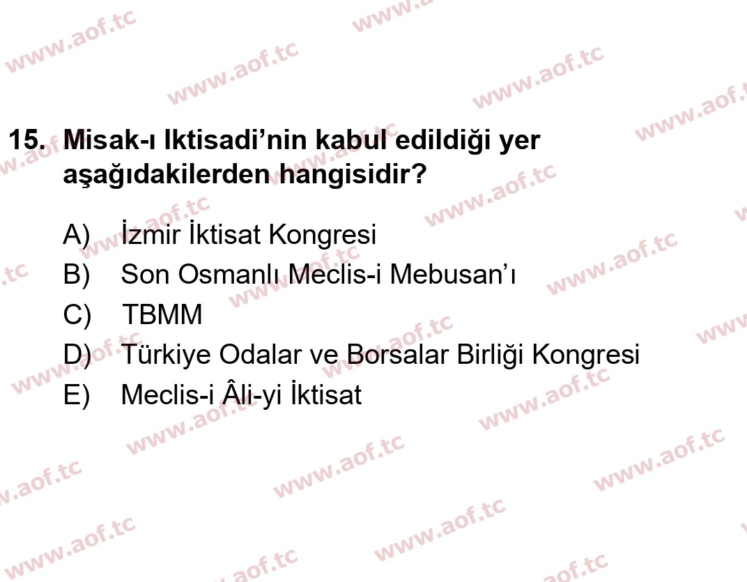2023 Atatürk İlkeleri ve İnkılap Tarihi 2 Yaz Okulu 15. Çıkmış Sınav Sorusu