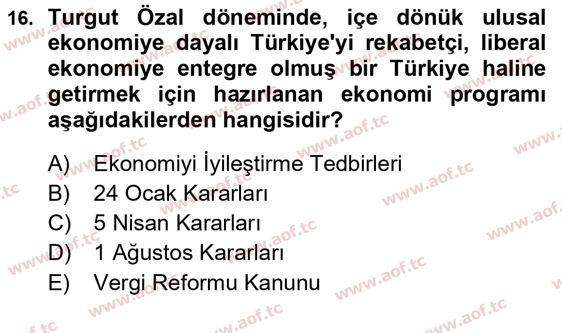 2023 Atatürk İlkeleri ve İnkılap Tarihi 2 Yaz Okulu 16. Çıkmış Sınav Sorusu