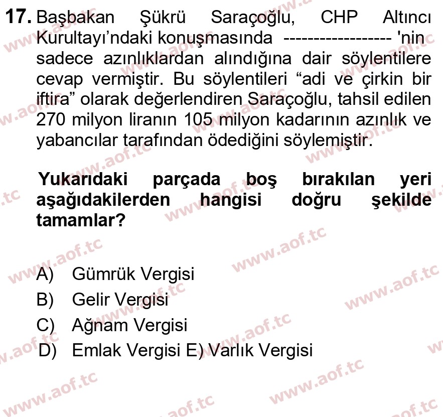 2023 Atatürk İlkeleri ve İnkılap Tarihi 2 Yaz Okulu 17. Çıkmış Sınav Sorusu