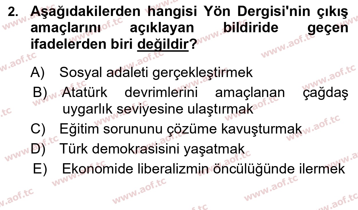2023 Atatürk İlkeleri ve İnkılap Tarihi 2 Yaz Okulu 2. Çıkmış Sınav Sorusu