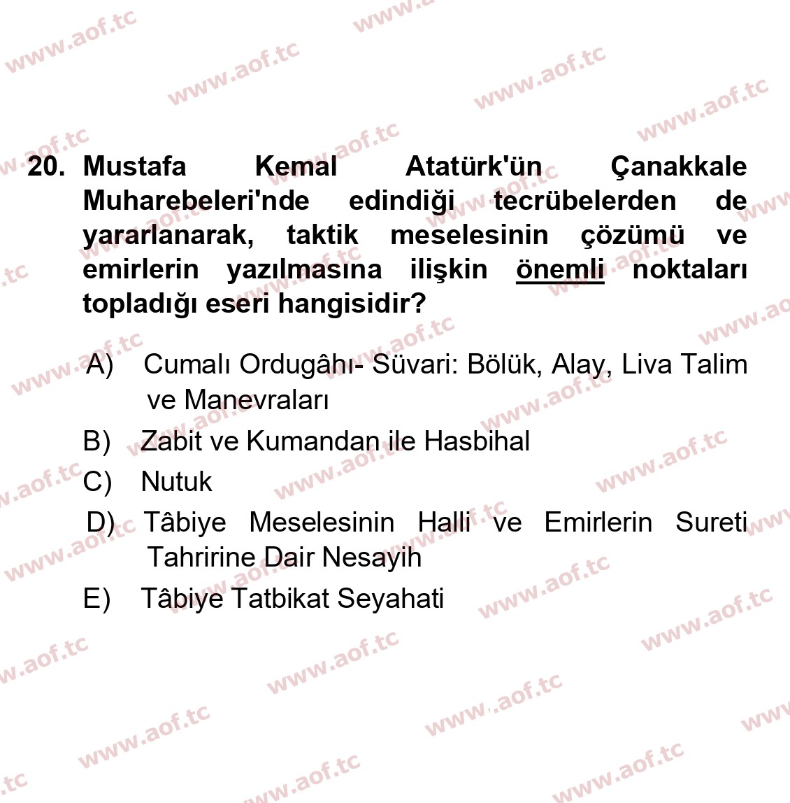 2023 Atatürk İlkeleri ve İnkılap Tarihi 2 Yaz Okulu 20. Çıkmış Sınav Sorusu