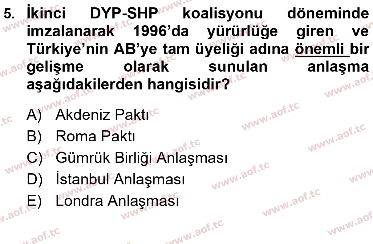 2023 Atatürk İlkeleri ve İnkılap Tarihi 2 Yaz Okulu 5. Çıkmış Sınav Sorusu