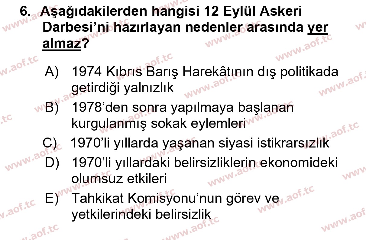 2023 Atatürk İlkeleri ve İnkılap Tarihi 2 Yaz Okulu 6. Çıkmış Sınav Sorusu