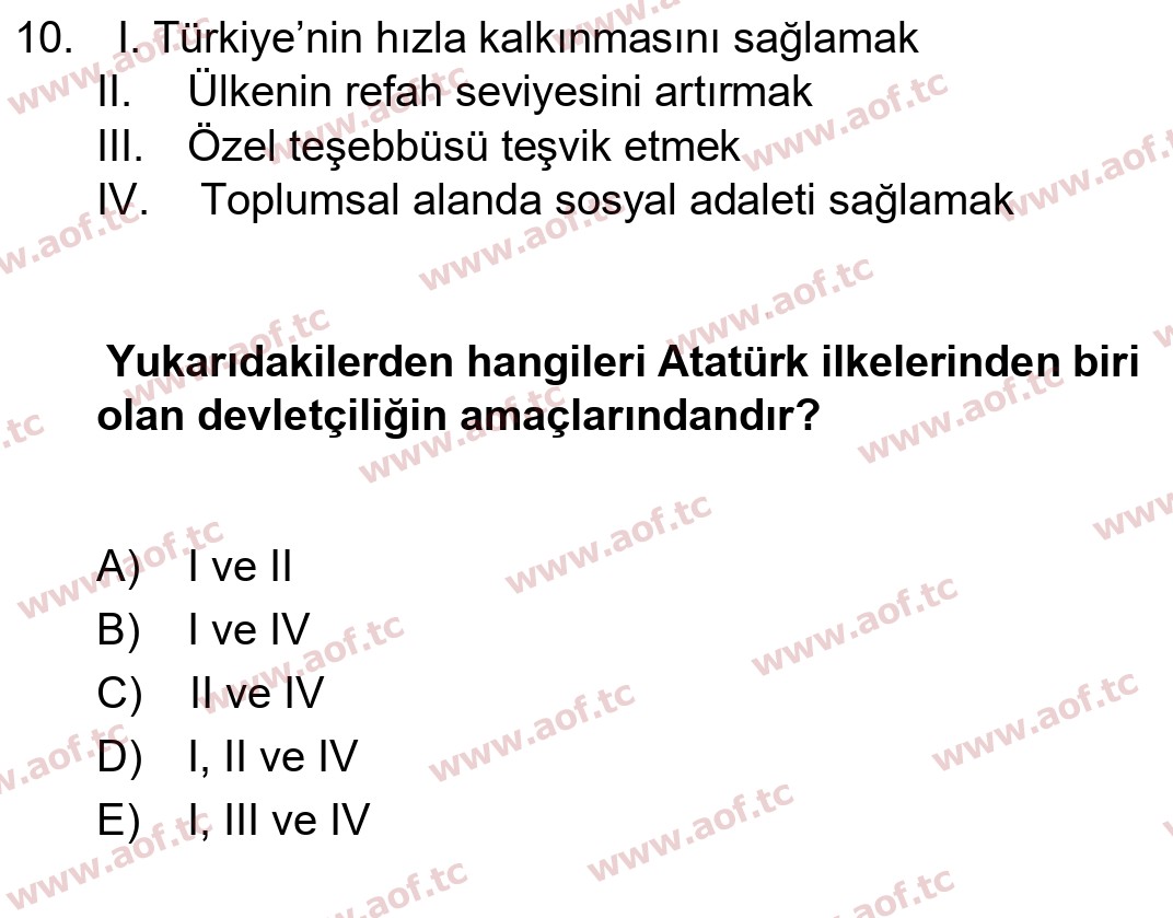 2024 Atatürk İlkeleri ve İnkılap Tarihi 2 Final 10. Çıkmış Sınav Sorusu