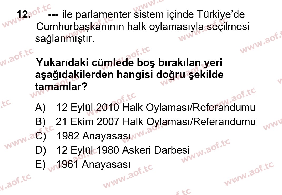 2024 Atatürk İlkeleri ve İnkılap Tarihi 2 Final 12. Çıkmış Sınav Sorusu