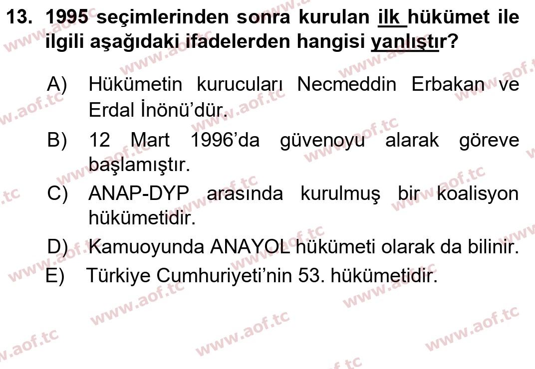 2024 Atatürk İlkeleri ve İnkılap Tarihi 2 Final 13. Çıkmış Sınav Sorusu