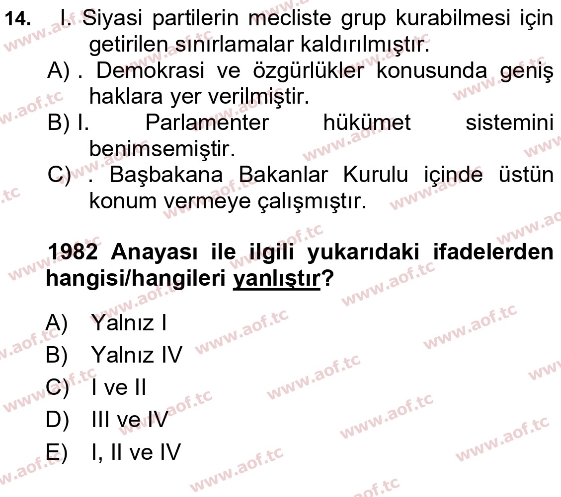 2024 Atatürk İlkeleri ve İnkılap Tarihi 2 Final 14. Çıkmış Sınav Sorusu