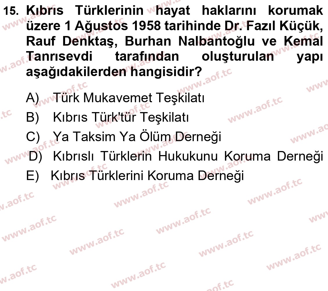 2024 Atatürk İlkeleri ve İnkılap Tarihi 2 Final 15. Çıkmış Sınav Sorusu