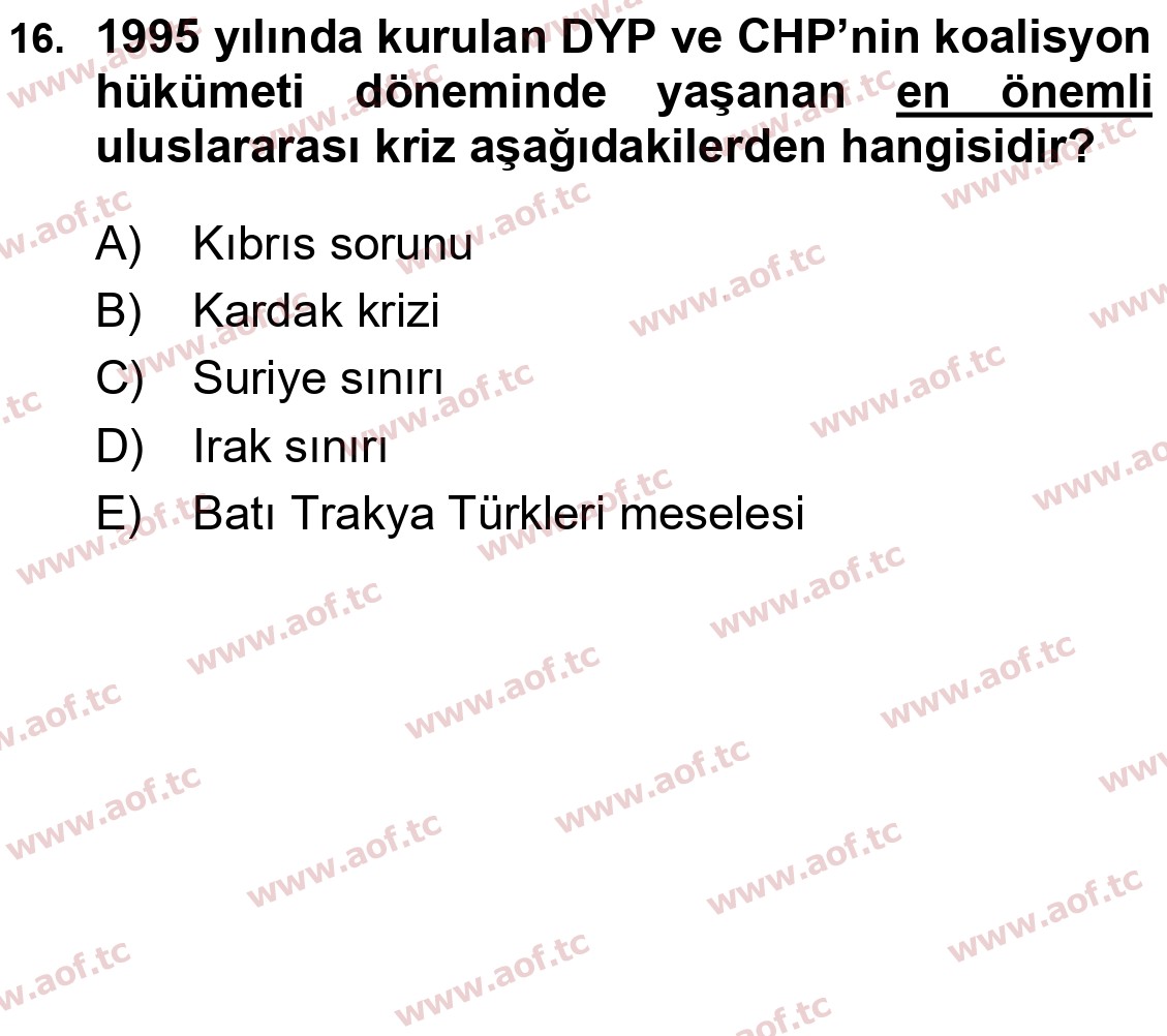 2024 Atatürk İlkeleri ve İnkılap Tarihi 2 Final 16. Çıkmış Sınav Sorusu