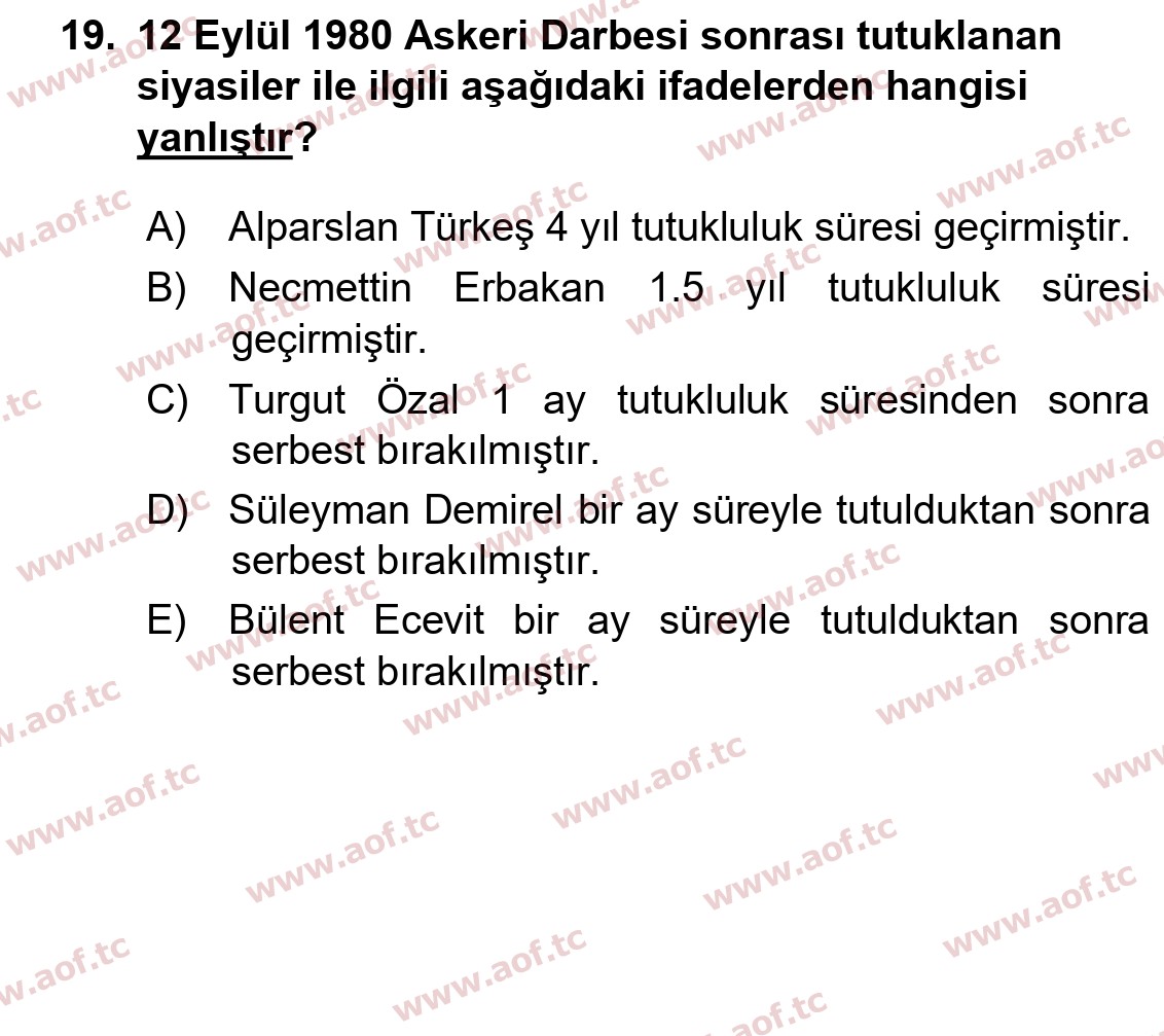 2024 Atatürk İlkeleri ve İnkılap Tarihi 2 Final 19. Çıkmış Sınav Sorusu