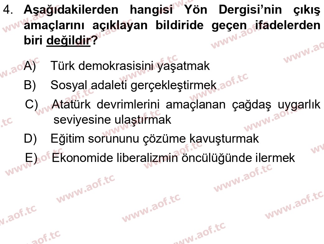 2024 Atatürk İlkeleri ve İnkılap Tarihi 2 Final 4. Çıkmış Sınav Sorusu