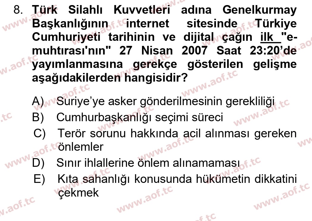 2024 Atatürk İlkeleri ve İnkılap Tarihi 2 Final 8. Çıkmış Sınav Sorusu