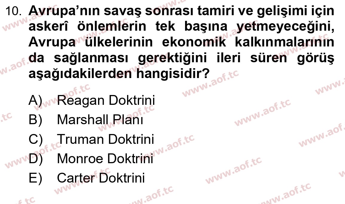 2024 Atatürk İlkeleri ve İnkılap Tarihi 2 Yaz Okulu 10. Çıkmış Sınav Sorusu