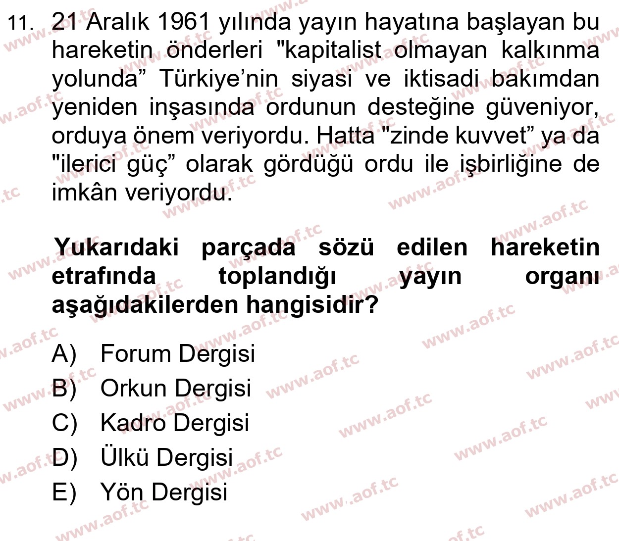 2024 Atatürk İlkeleri ve İnkılap Tarihi 2 Yaz Okulu 11. Çıkmış Sınav Sorusu