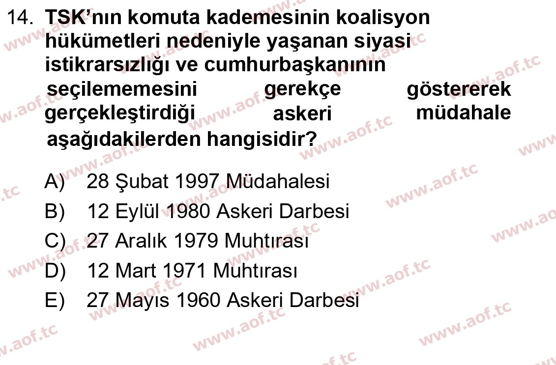 2024 Atatürk İlkeleri ve İnkılap Tarihi 2 Yaz Okulu 14. Çıkmış Sınav Sorusu