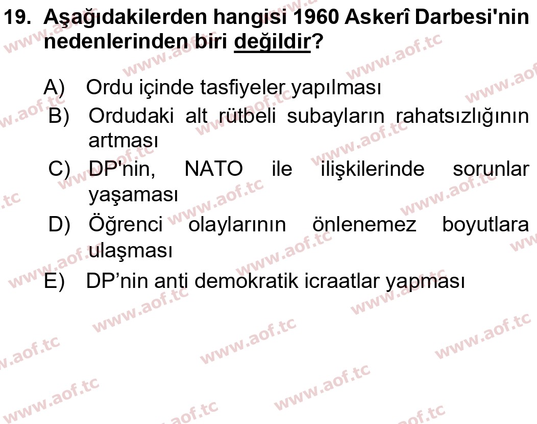 2024 Atatürk İlkeleri ve İnkılap Tarihi 2 Yaz Okulu 19. Çıkmış Sınav Sorusu