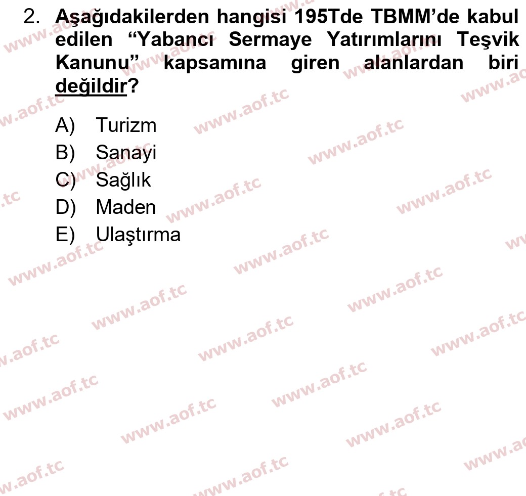 2024 Atatürk İlkeleri ve İnkılap Tarihi 2 Yaz Okulu 2. Çıkmış Sınav Sorusu