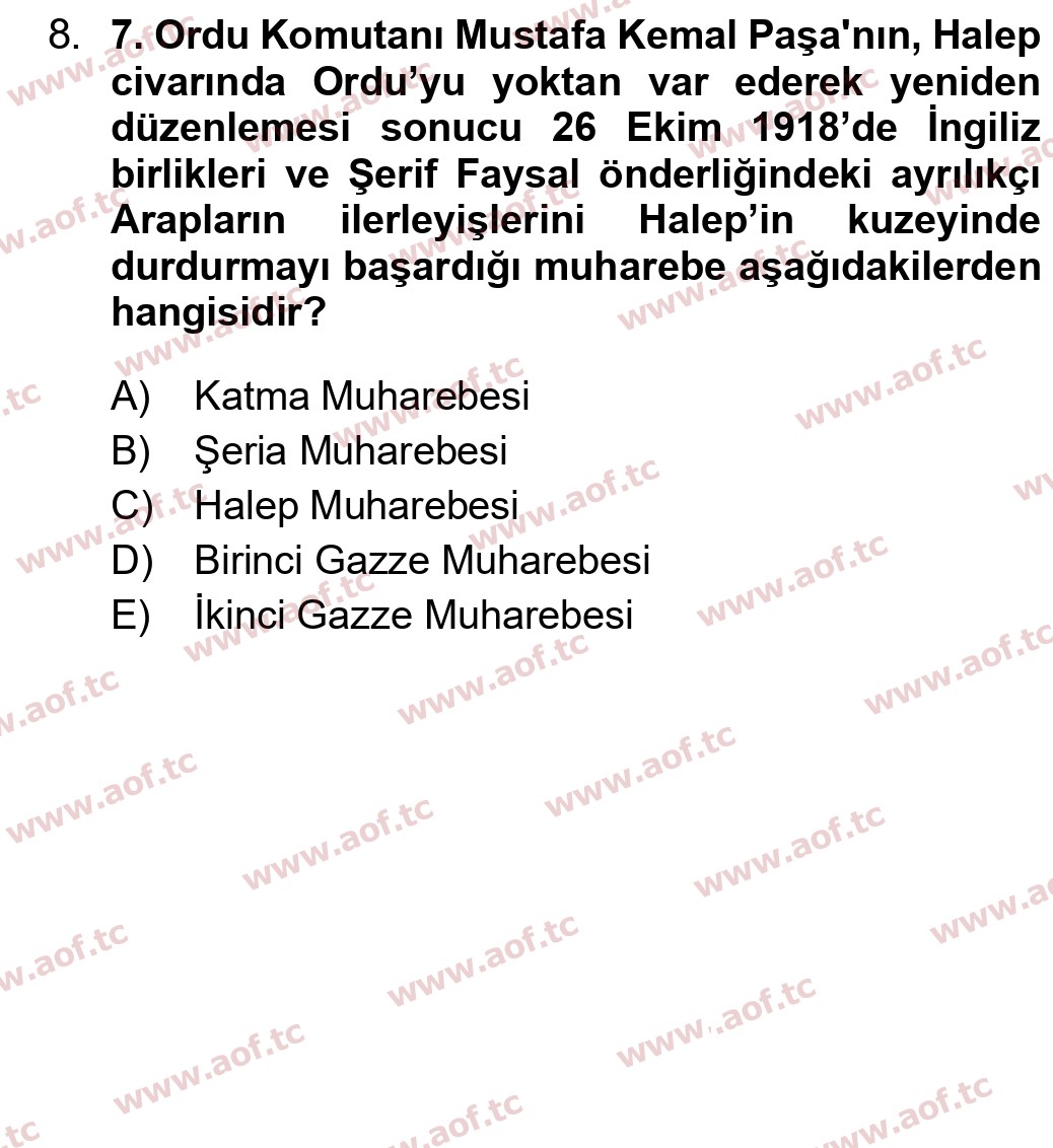 2024 Atatürk İlkeleri ve İnkılap Tarihi 2 Yaz Okulu 8. Çıkmış Sınav Sorusu