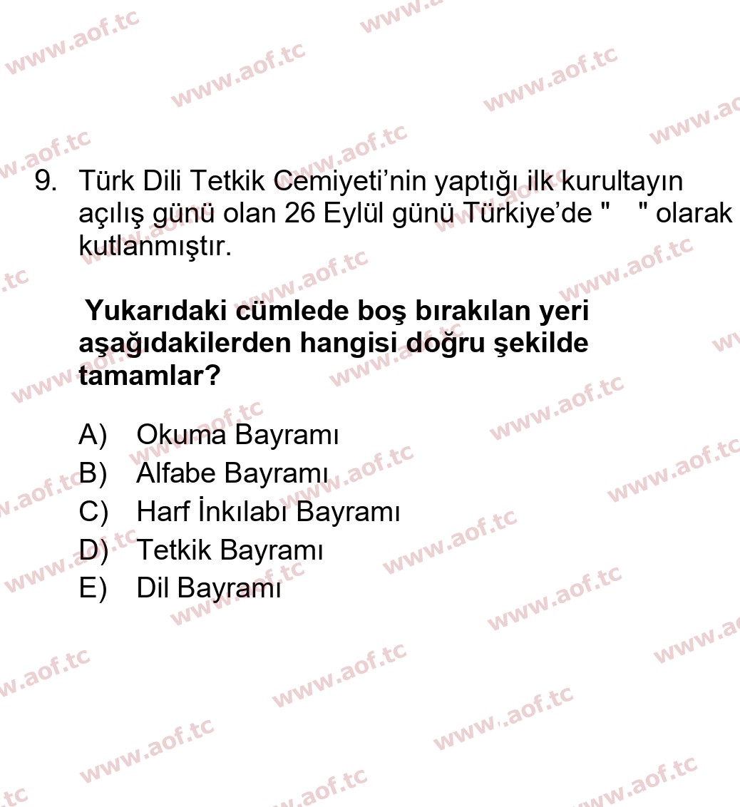 2024 Atatürk İlkeleri ve İnkılap Tarihi 2 Yaz Okulu 9. Çıkmış Sınav Sorusu