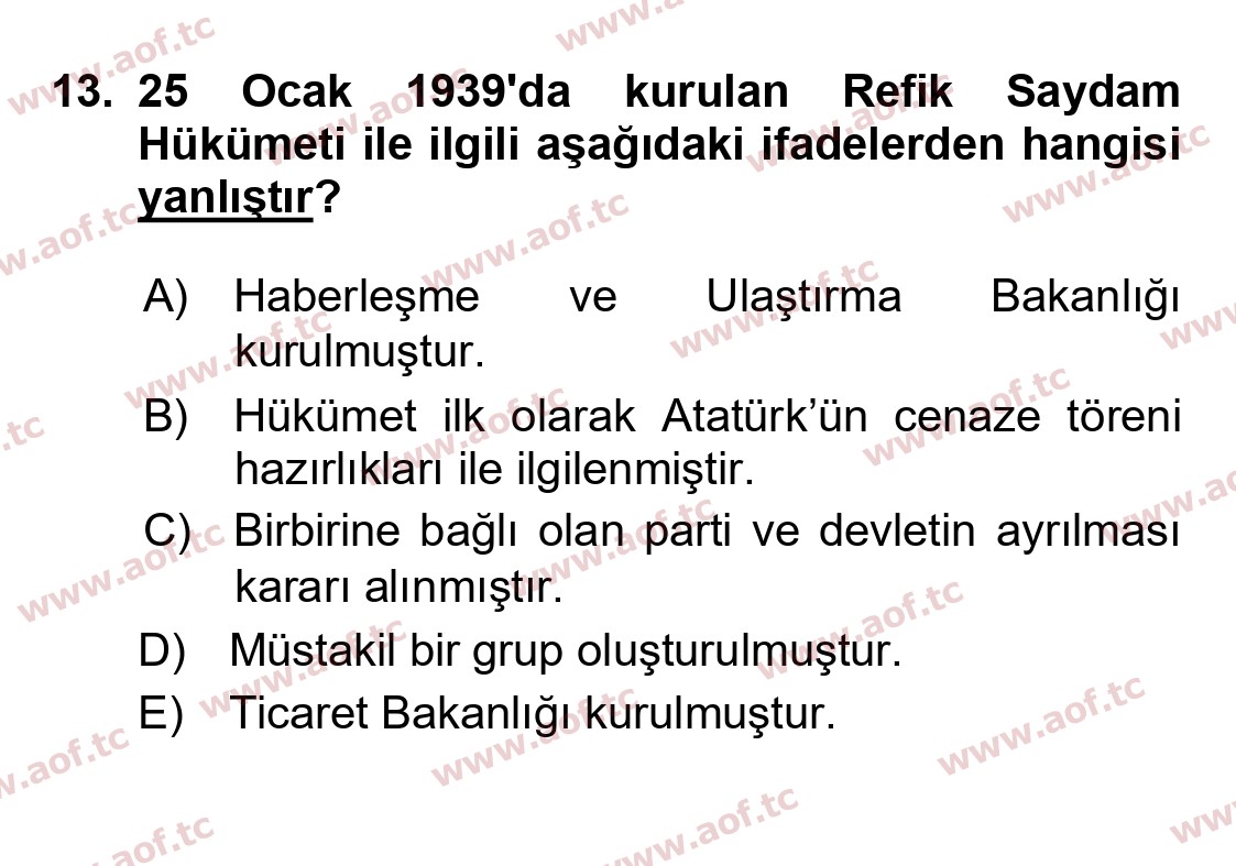 2025 Atatürk İlkeleri ve İnkılap Tarihi 2 Final 13. Çıkmış Sınav Sorusu