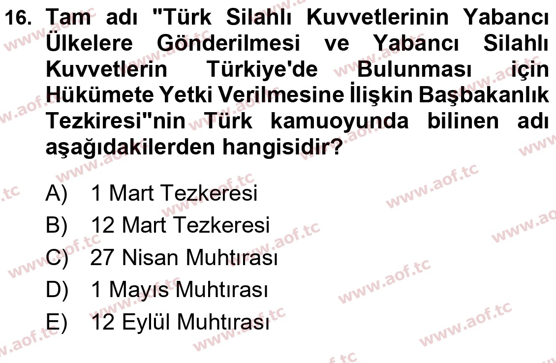 2025 Atatürk İlkeleri ve İnkılap Tarihi 2 Final 16. Çıkmış Sınav Sorusu