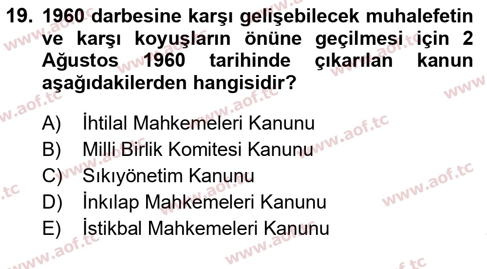 2025 Atatürk İlkeleri ve İnkılap Tarihi 2 Final 19. Çıkmış Sınav Sorusu