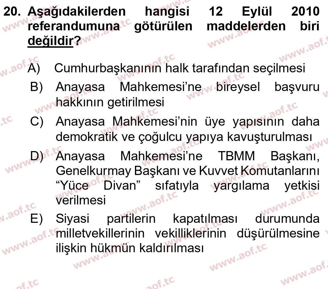 2025 Atatürk İlkeleri ve İnkılap Tarihi 2 Final 20. Çıkmış Sınav Sorusu