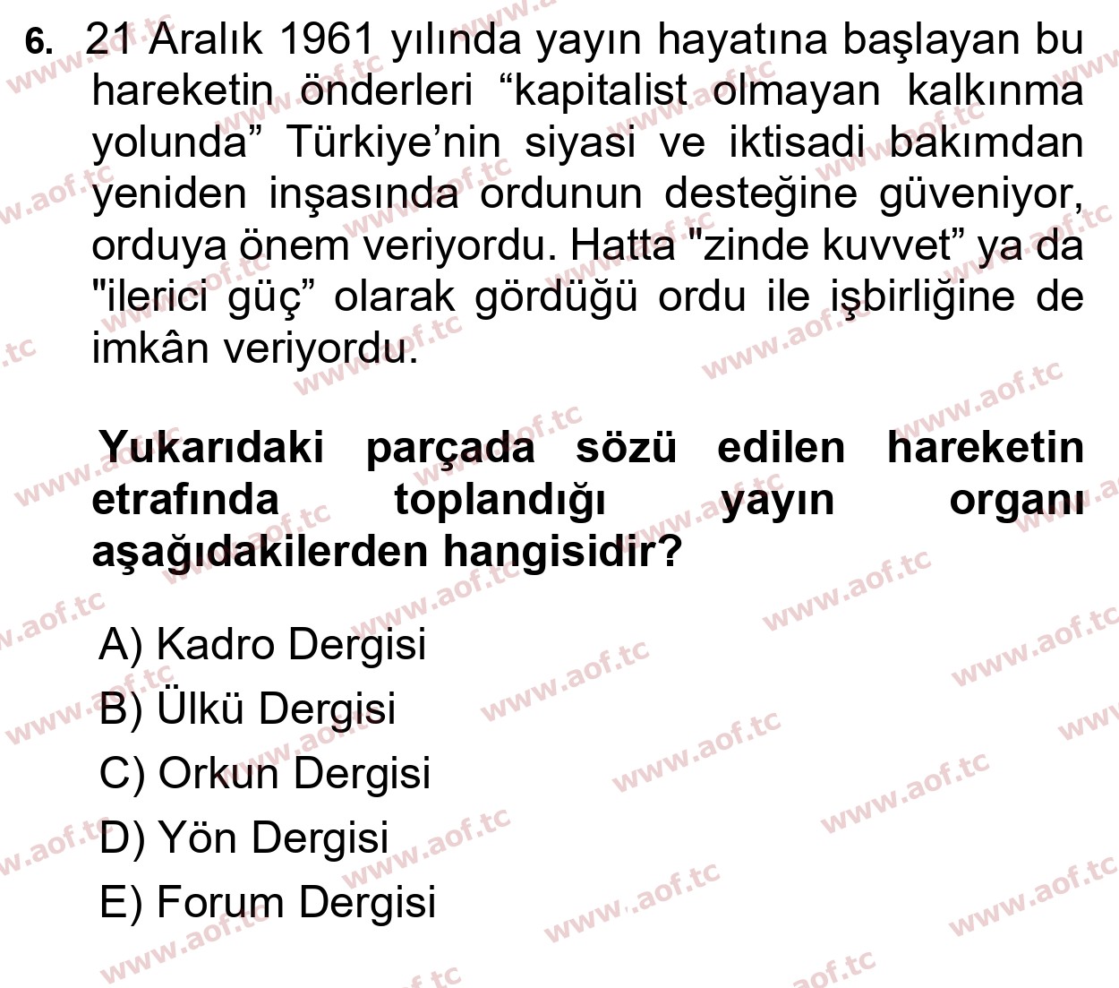 2025 Atatürk İlkeleri ve İnkılap Tarihi 2 Final 6. Çıkmış Sınav Sorusu