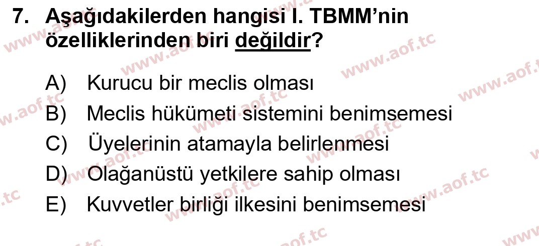 2025 Atatürk İlkeleri ve İnkılap Tarihi 2 Final 7. Çıkmış Sınav Sorusu