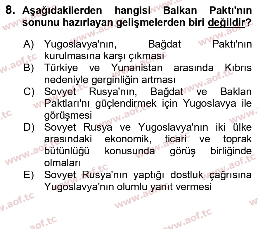 2025 Atatürk İlkeleri ve İnkılap Tarihi 2 Final 8. Çıkmış Sınav Sorusu