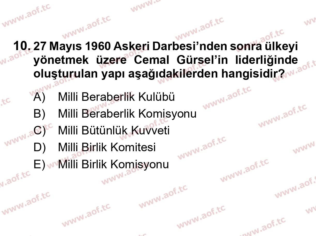 2025 Atatürk İlkeleri ve İnkılap Tarihi 2 Yaz Okulu 10. Çıkmış Sınav Sorusu
