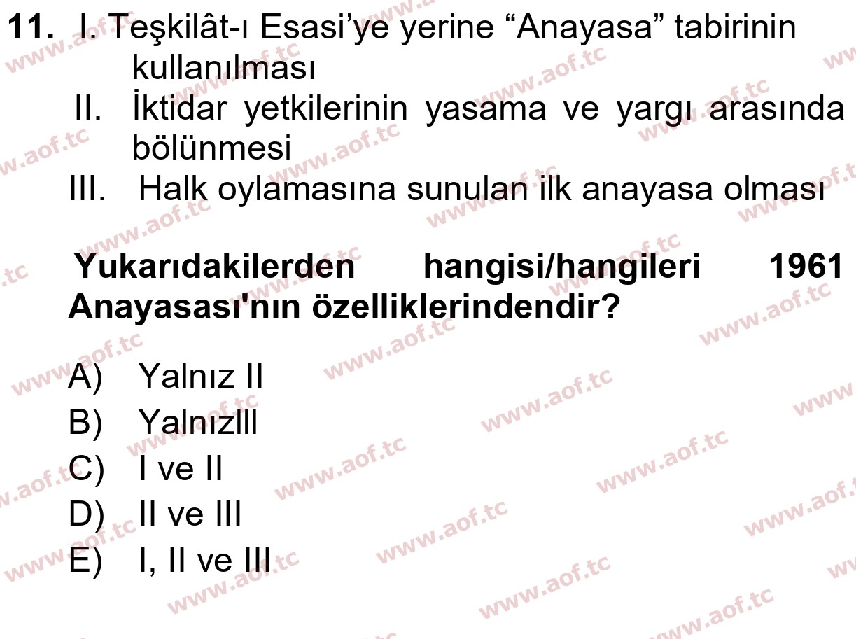 2025 Atatürk İlkeleri ve İnkılap Tarihi 2 Yaz Okulu 11. Çıkmış Sınav Sorusu