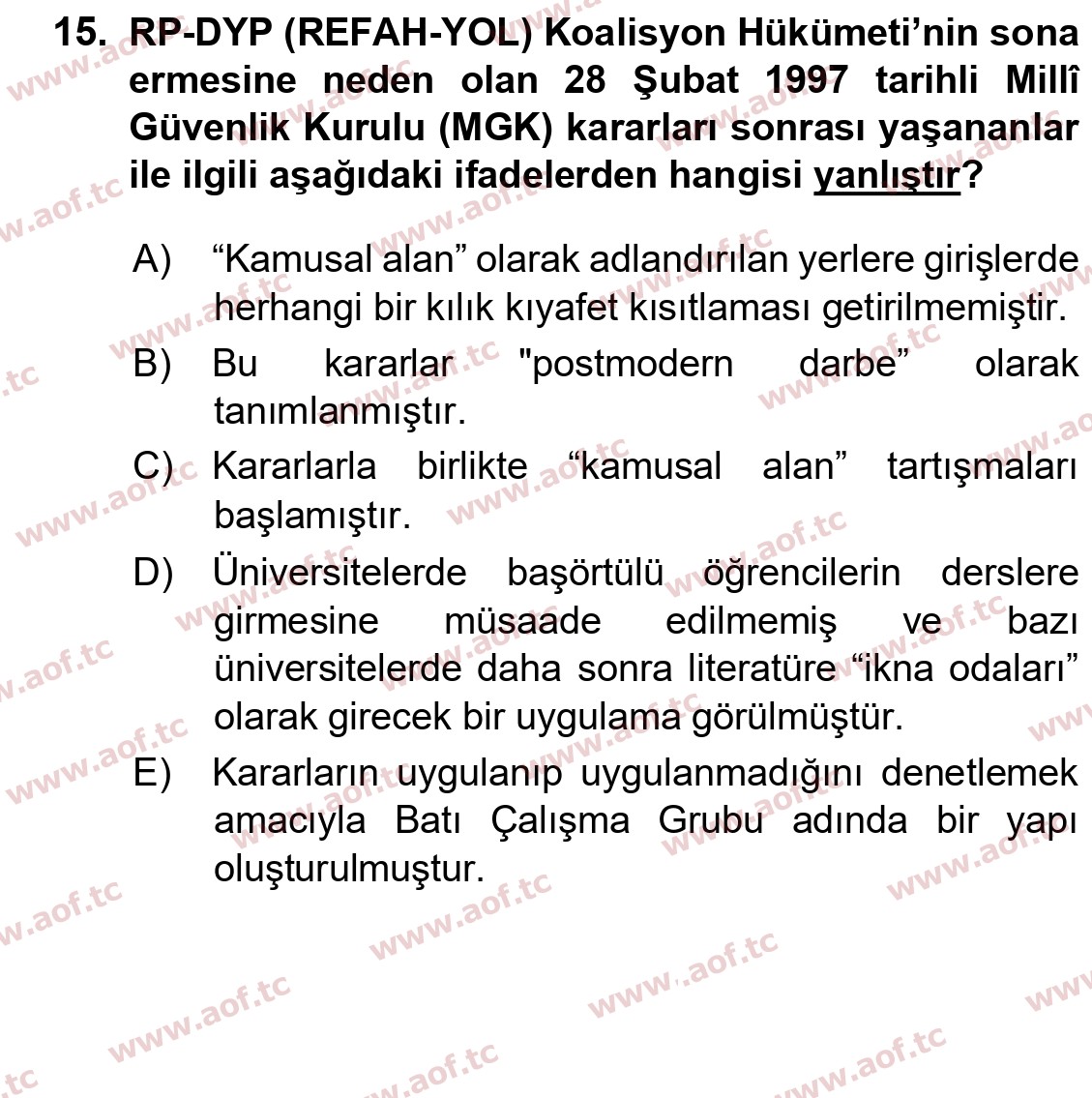 2025 Atatürk İlkeleri ve İnkılap Tarihi 2 Yaz Okulu 15. Çıkmış Sınav Sorusu
