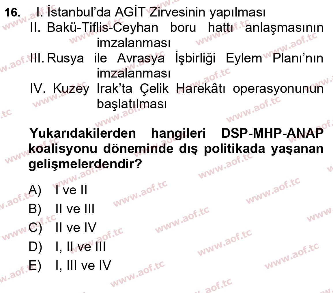 2025 Atatürk İlkeleri ve İnkılap Tarihi 2 Yaz Okulu 16. Çıkmış Sınav Sorusu