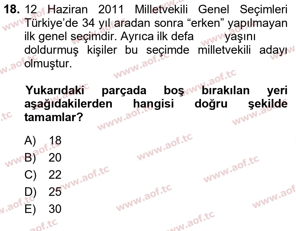 2025 Atatürk İlkeleri ve İnkılap Tarihi 2 Yaz Okulu 18. Çıkmış Sınav Sorusu