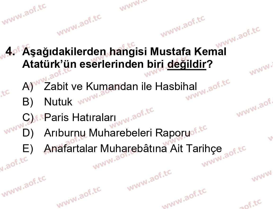 2025 Atatürk İlkeleri ve İnkılap Tarihi 2 Yaz Okulu 4. Çıkmış Sınav Sorusu