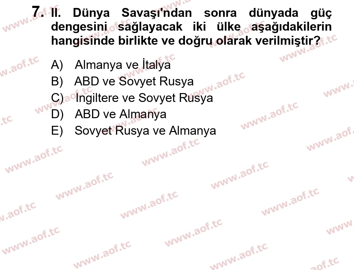 2025 Atatürk İlkeleri ve İnkılap Tarihi 2 Yaz Okulu 7. Çıkmış Sınav Sorusu