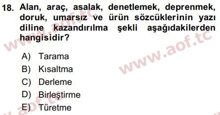 2016 Türk Dili 1 Arasınav 18. Çıkmış Sınav Sorusu
