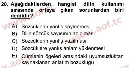 2016 Türk Dili 1 Final 20. Çıkmış Sınav Sorusu